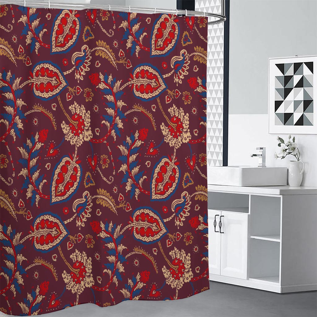 Maroon Vintage Bohemian Floral Print Shower Curtain
