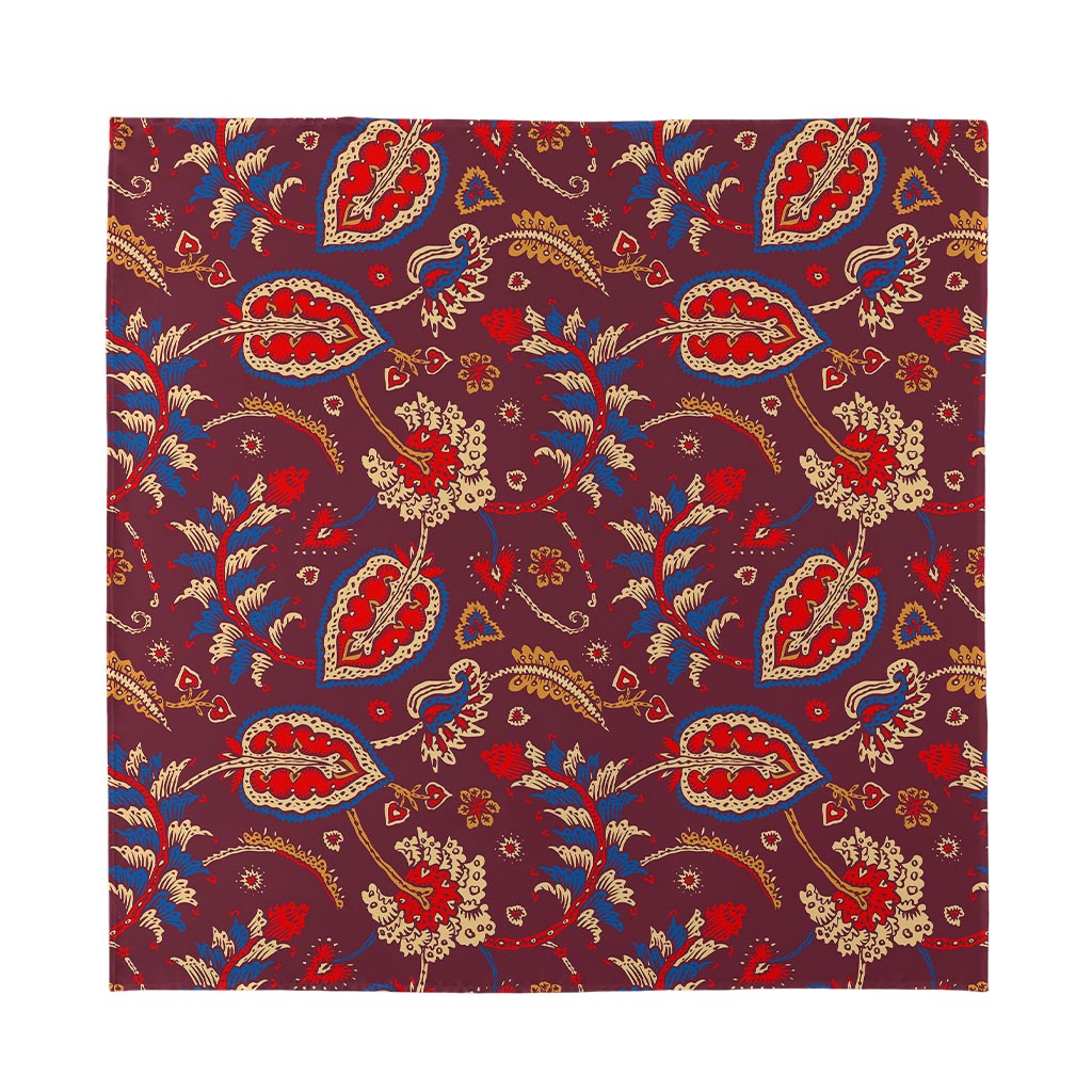 Maroon Vintage Bohemian Floral Print Silk Bandana