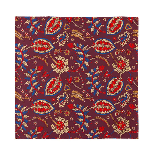 Maroon Vintage Bohemian Floral Print Silk Bandana