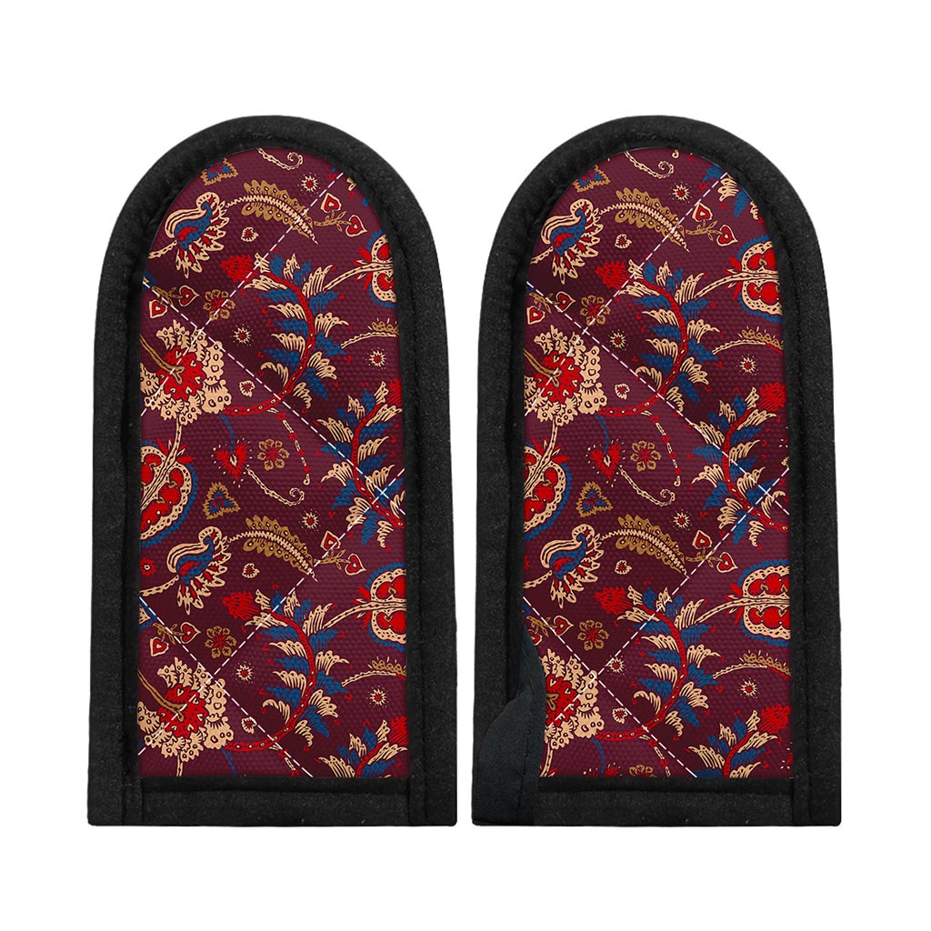 Maroon Vintage Bohemian Floral Print Skillet Handle Cover