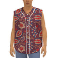 Maroon Vintage Bohemian Floral Print Sleeveless Baseball Jersey