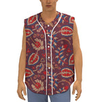 Maroon Vintage Bohemian Floral Print Sleeveless Baseball Jersey
