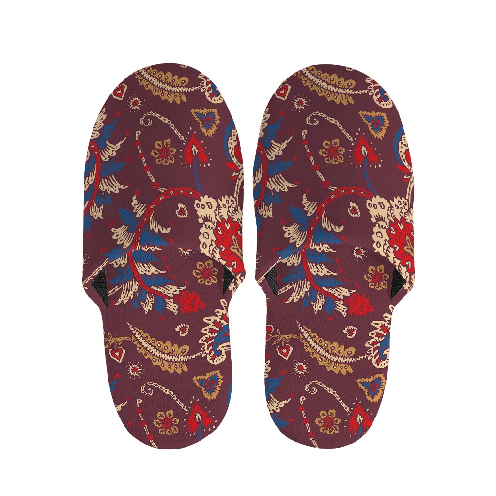 Maroon Vintage Bohemian Floral Print Slippers