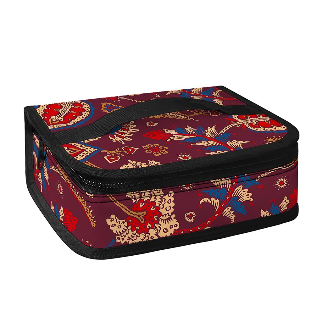 Maroon Vintage Bohemian Floral Print Small Lunch Bag
