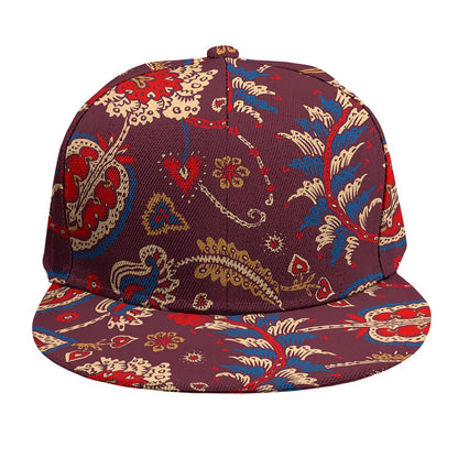 Maroon Vintage Bohemian Floral Print Snapback Cap