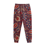 Maroon Vintage Bohemian Floral Print Sweatpants