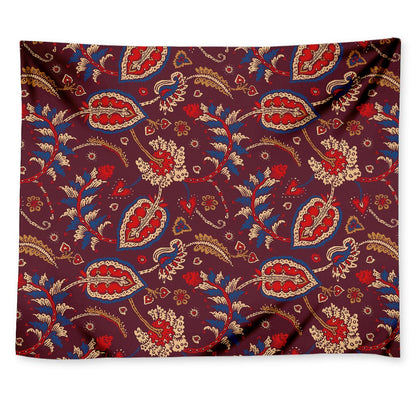 Maroon Vintage Bohemian Floral Print Tapestry