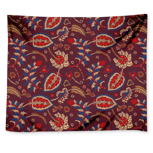 Maroon Vintage Bohemian Floral Print Tapestry