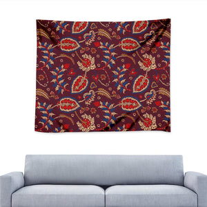 Maroon Vintage Bohemian Floral Print Tapestry