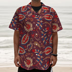 Maroon Vintage Bohemian Floral Print Textured Short Sleeve Shirt