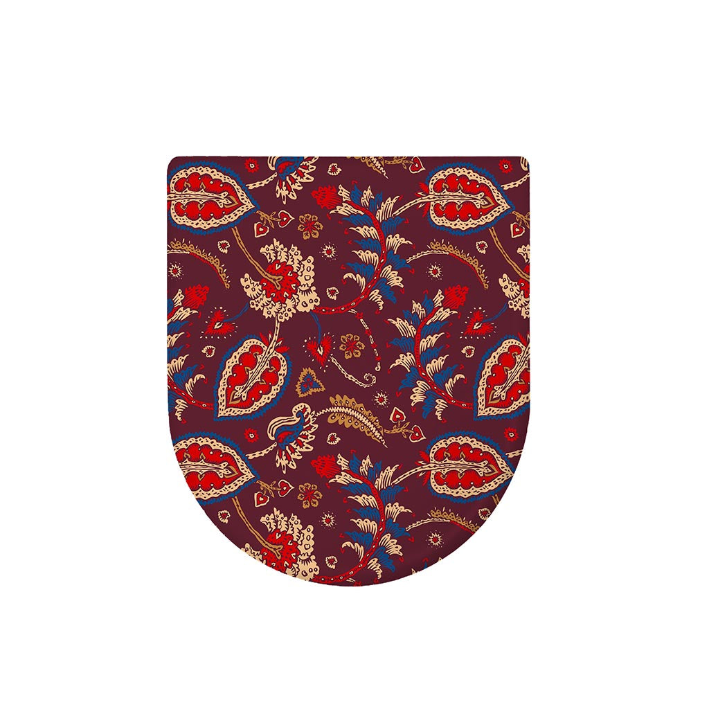 Maroon Vintage Bohemian Floral Print Toilet Lid Cover