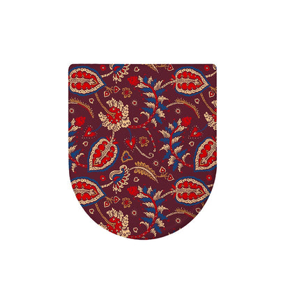 Maroon Vintage Bohemian Floral Print Toilet Lid Cover