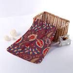 Maroon Vintage Bohemian Floral Print Towel
