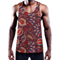 Maroon Vintage Bohemian Floral Print Men's Workout Tank Top