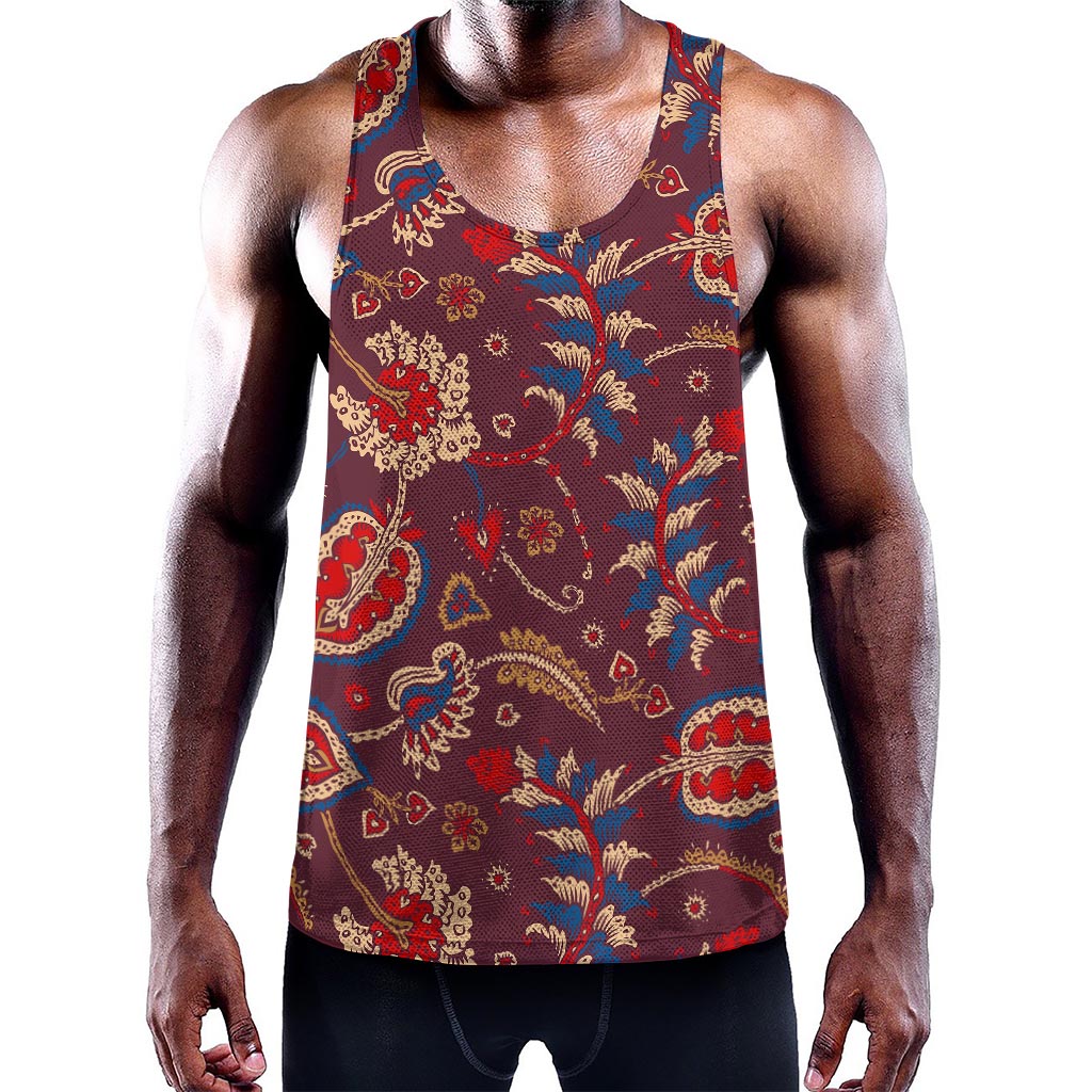 Maroon Vintage Bohemian Floral Print Training Tank Top