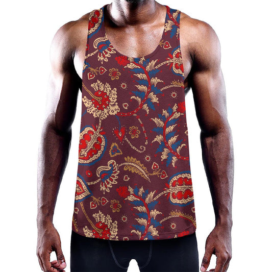 Maroon Vintage Bohemian Floral Print Training Tank Top
