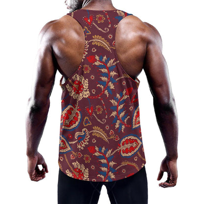 Maroon Vintage Bohemian Floral Print Training Tank Top