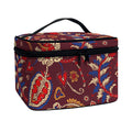 Maroon Vintage Bohemian Floral Print Travel Makeup Bag