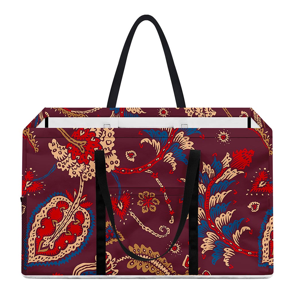 Maroon Vintage Bohemian Floral Print Utility Tote Bag
