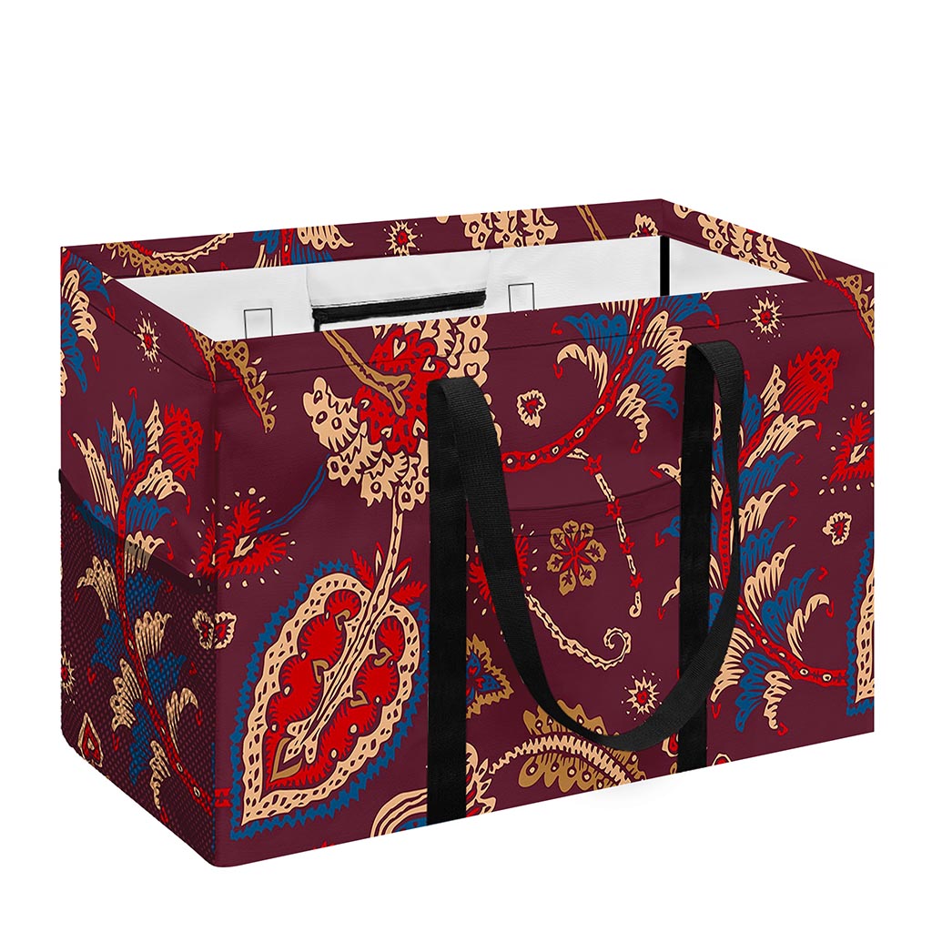Maroon Vintage Bohemian Floral Print Utility Tote Bag