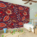 Maroon Vintage Bohemian Floral Print Wall Sticker
