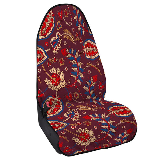 Maroon Vintage Bohemian Floral Print Waterproof Car Seat Cover