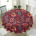 Maroon Vintage Bohemian Floral Print Waterproof Round Tablecloth
