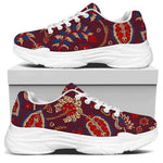 Maroon Vintage Bohemian Floral Print White Chunky Shoes
