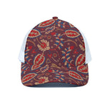 Maroon Vintage Bohemian Floral Print White Mesh Trucker Cap