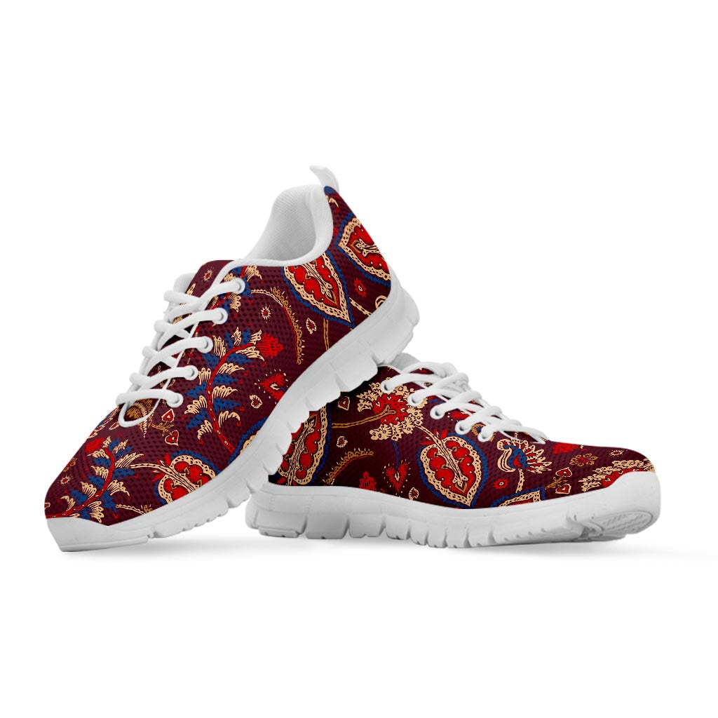 Maroon Vintage Bohemian Floral Print White Running Shoes