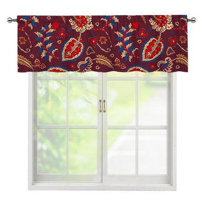 Maroon Vintage Bohemian Floral Print Window Valance