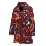 Maroon Vintage Bohemian Floral Print Women's Bathrobe