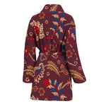 Maroon Vintage Bohemian Floral Print Women's Bathrobe