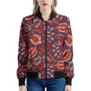 Maroon Vintage Bohemian Floral Print Women's Bomber Jacket