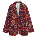 Maroon Vintage Bohemian Floral Print Women's Cotton Blazer