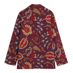 Maroon Vintage Bohemian Floral Print Women's Cotton Blazer