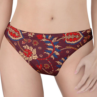 Maroon Vintage Bohemian Floral Print Women's Thong