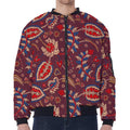 Maroon Vintage Bohemian Floral Print Zip Sleeve Bomber Jacket