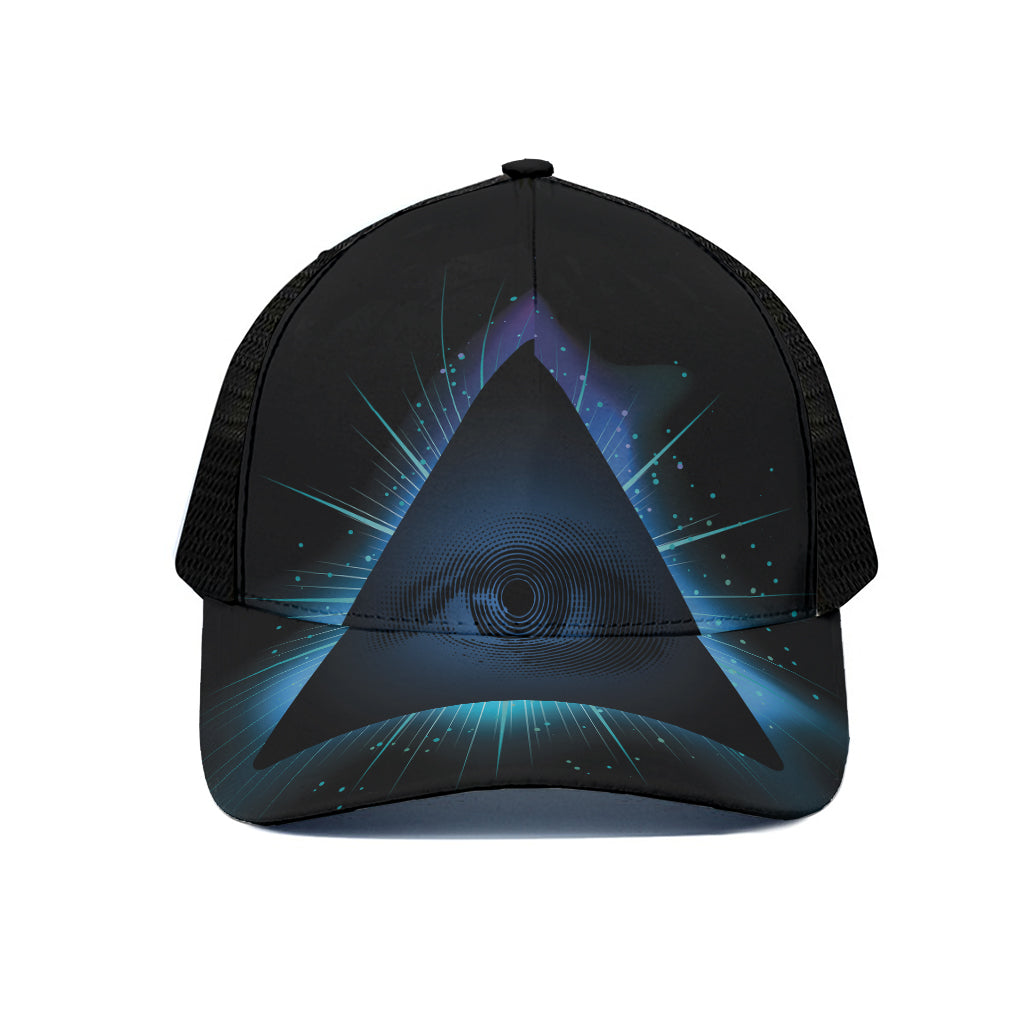 Masonic Eye All Seeing Print Black Mesh Trucker Cap