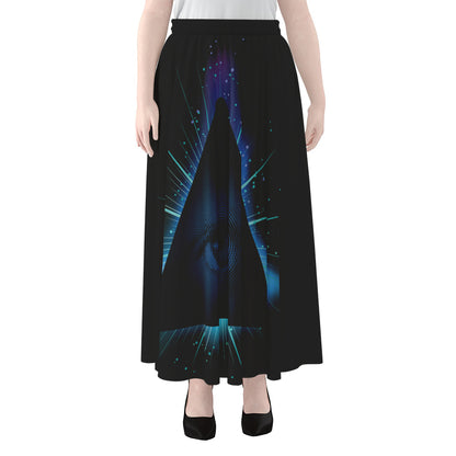 Masonic Eye All Seeing Print Chiffon Maxi Skirt