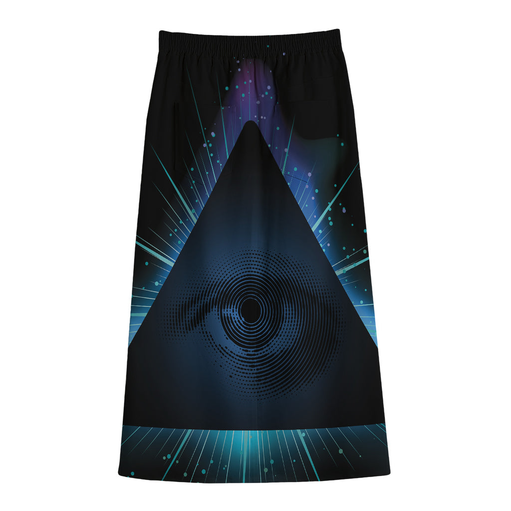 Masonic Eye All Seeing Print Cotton Front Slit Maxi Skirt
