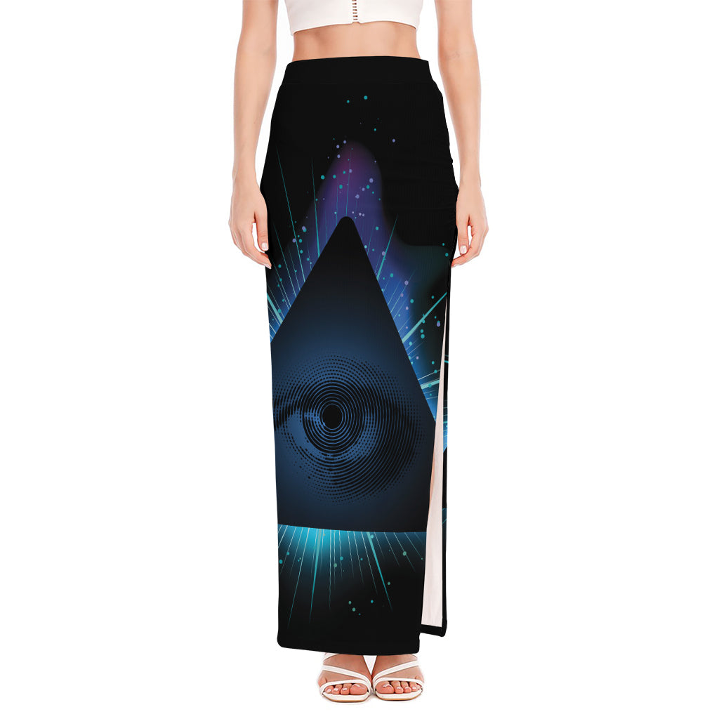 Masonic Eye All Seeing Print High Slit Maxi Skirt