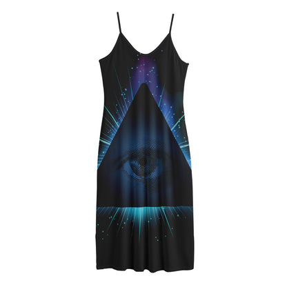 Masonic Eye All Seeing Print Jersey Midi Cami Dress