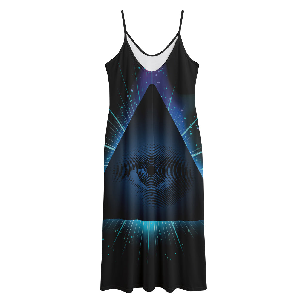 Masonic Eye All Seeing Print Jersey Midi Cami Dress
