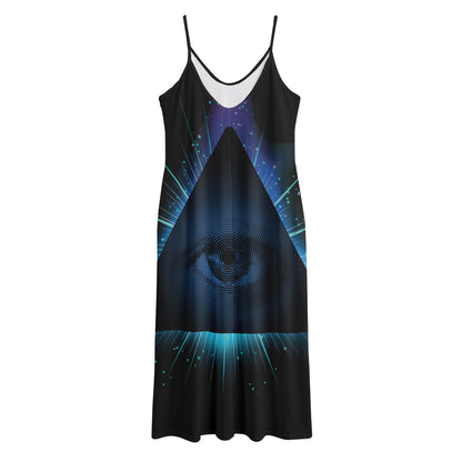Masonic Eye All Seeing Print Jersey Midi Cami Dress