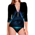 Masonic Eye All Seeing Print Long Sleeve Swimsuit