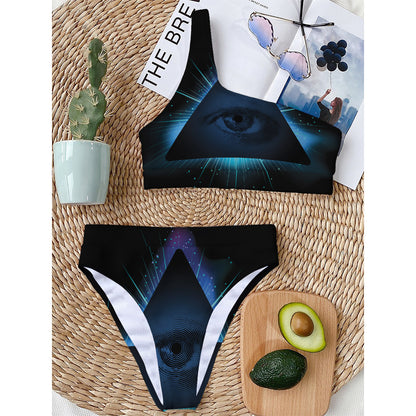 Masonic Eye All Seeing Print One Shoulder Bikini Top