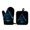 Masonic Eye All Seeing Print Oven Mitt And Pot Holder Set