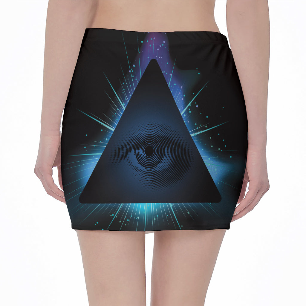 Masonic Eye All Seeing Print Pencil Mini Skirt