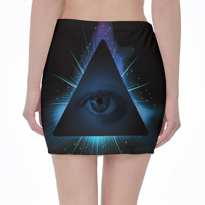 Masonic Eye All Seeing Print Pencil Mini Skirt